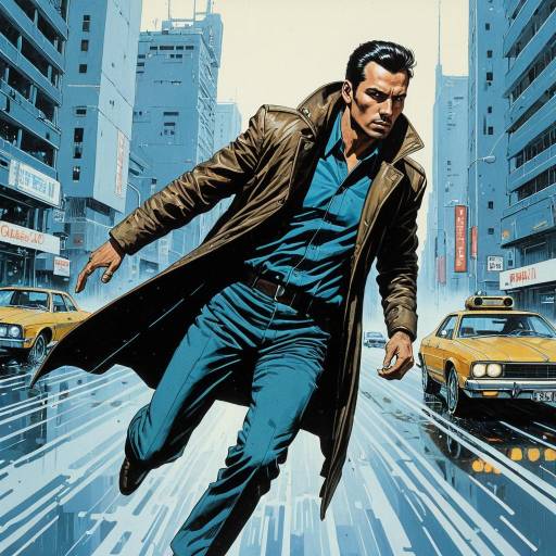 Brunette Man in Cyberpunk Coat in Urban Street