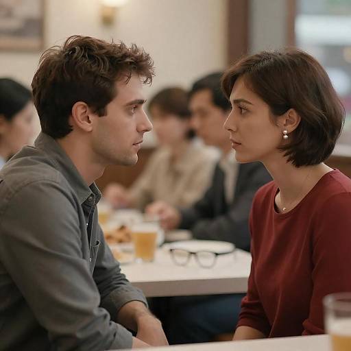 Intense Dinner Conversation in Restaurant