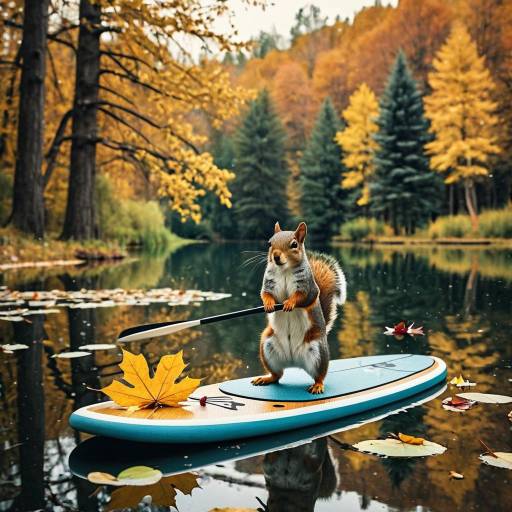 Squirrel on Paddle Board in Autumn Squirrel on Paddle Board in Autumn