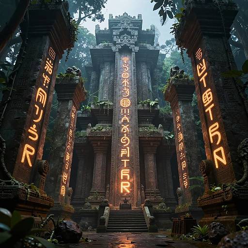 Ancient Jungle Temple with Glowing Runes