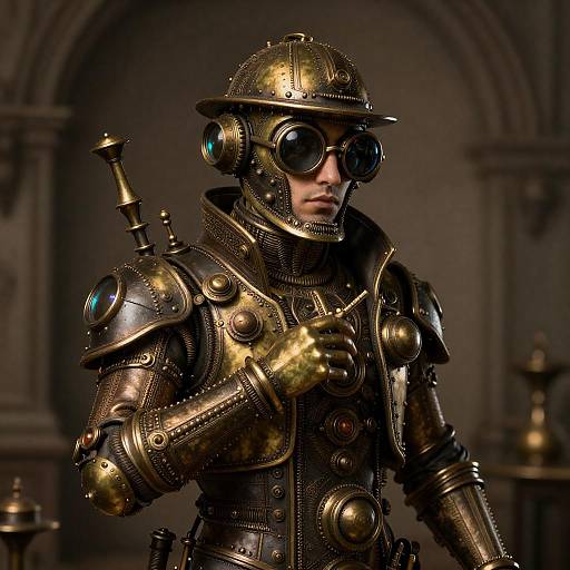 Hyper-Realistic Steampunk Inventor in Brass