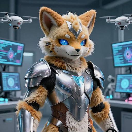 Futuristic AI Fursuit in Lab