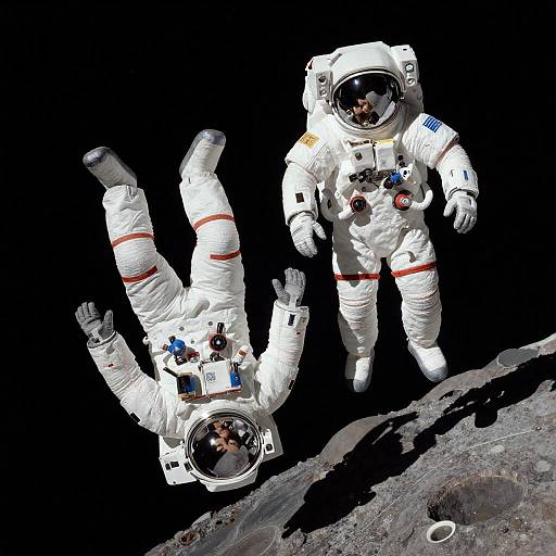 Upside-Down Astronaut Floating With Partner