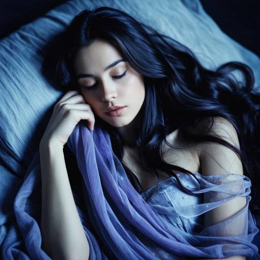 Peaceful Woman Sleeping in Blue Light