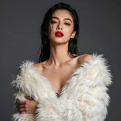 Confident woman in white fur coat