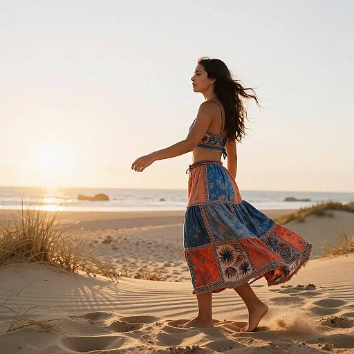 Boho Surfer Woman at Sunrise