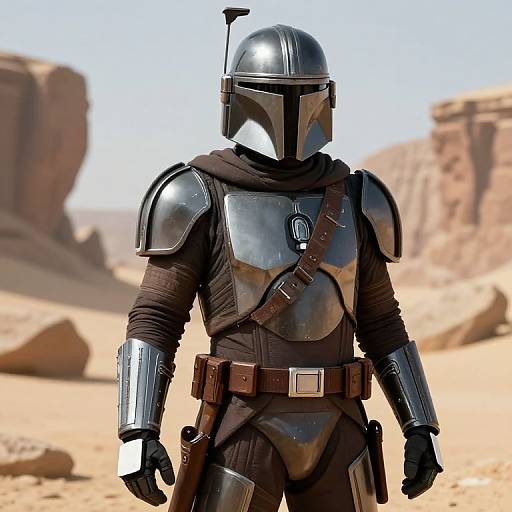 3D Mandalorian in Cyberpunk Desert