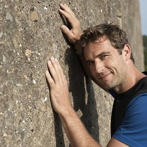 Man Leaning on Sunlit Rock Wall