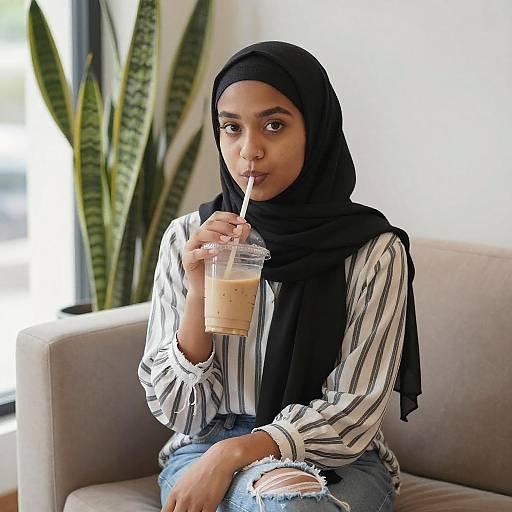 Young Woman Sitting with Snake Plant