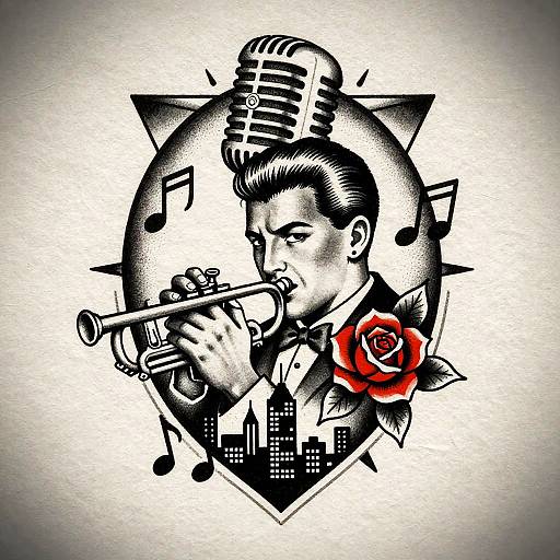 Vintage Jazz Trumpeter Ink Illustration