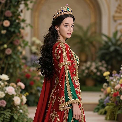 Regal Woman in Embroidered Dress