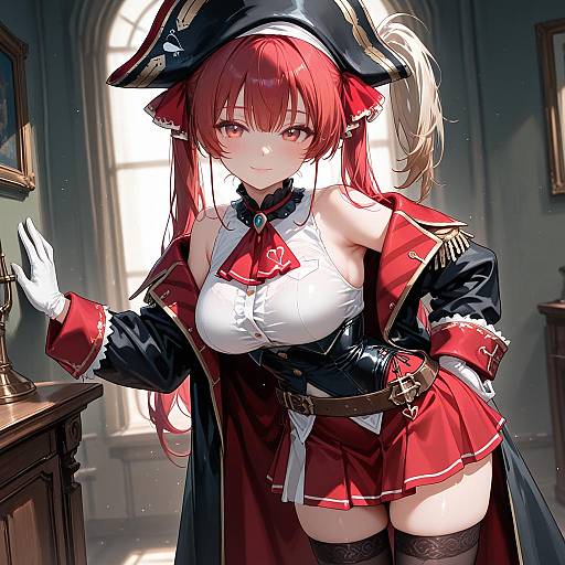 Anime Pirate Girl in Red and Black Outfit