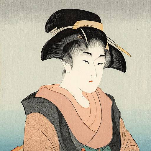 Elegant Ukiyo-e Woodblock Portrait