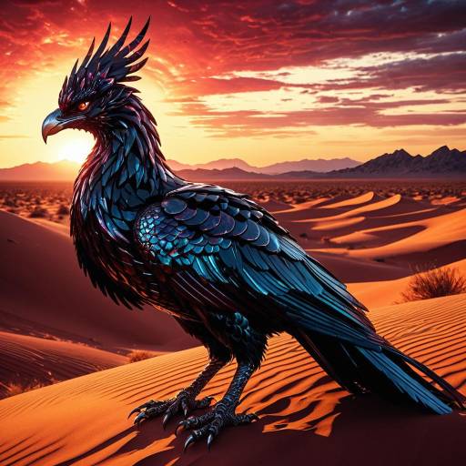 Hyperrealistic Onyx Phoenix in Crimson Dunes Hyperrealistic Onyx Phoenix in Crimson Dunes