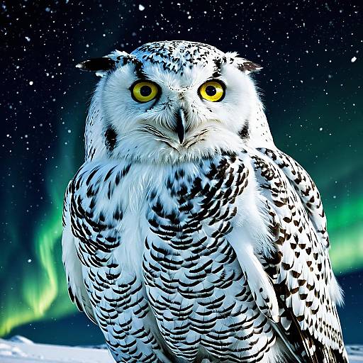 Snowy Owl with Northern Lights