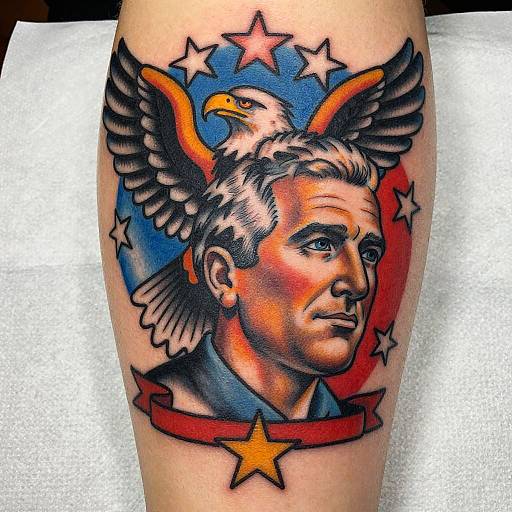 Colorful Neo-Traditional George W Bush Tattoo