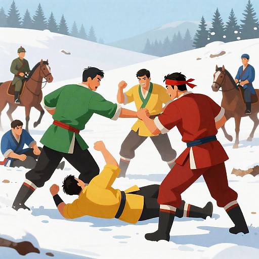 Vivid Chaotic Battle on a Snowy Hill