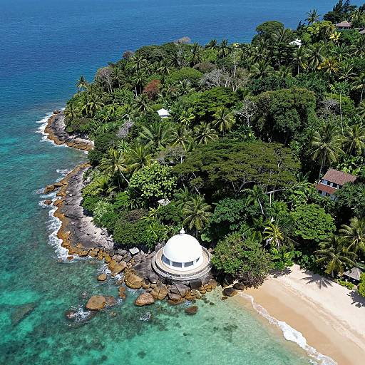 Aerial View of Tropical Island with White Monument