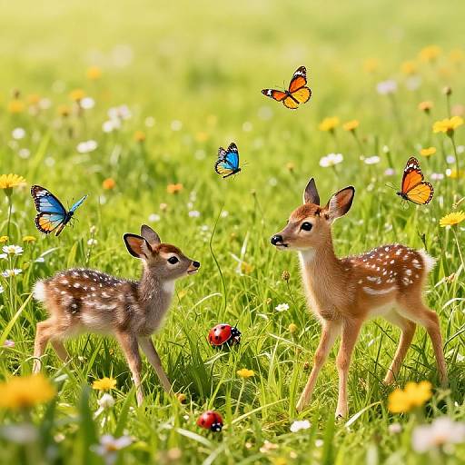Joyful Animals Playing in Sunny Meadow