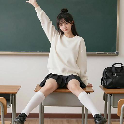 Anime Girl Classroom Pose Artwork
