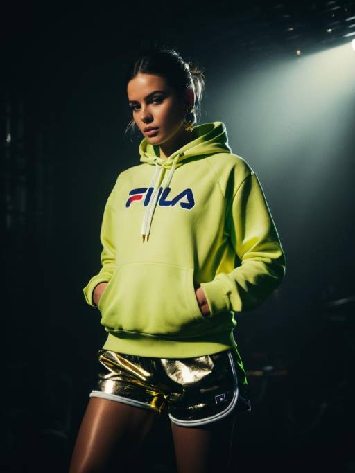 Sporty Woman in Neon Green FILA Hoodie