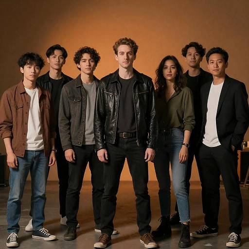 Diverse Group Portrait with Orange Lighting