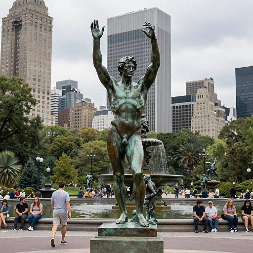 Bronze Statue in Urban Park Setting