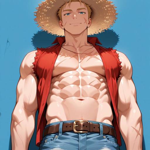 Freckled Muscle Man in Denim Attire Freckled Muscle Man in Denim Attire