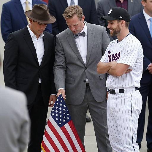 Three Men Touching American Flag
