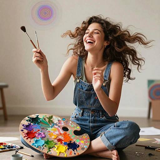 Vibrant Artist with Flowing Paint Hair