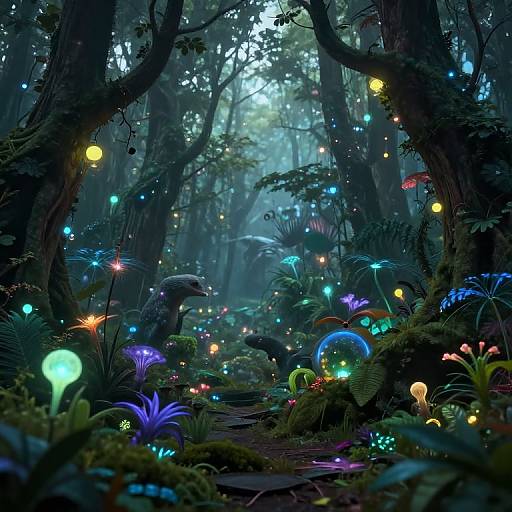 Surreal Bioluminescent Forest Scene