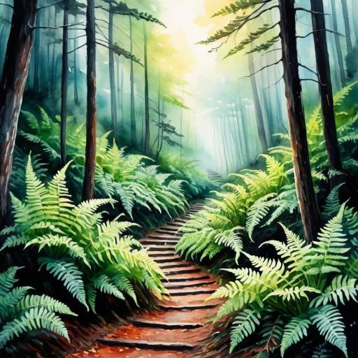 Dreamy Forest Path with Glowing Ferns