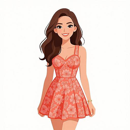 Smiling Woman in Coral Summer Dress