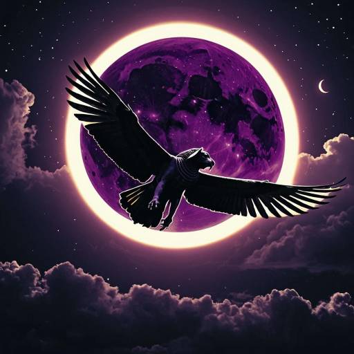 Sphinx Flying in Front of Purple Eclipse