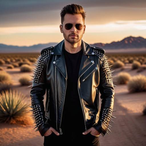 Man in Spiked Leather Jacket in Desert
