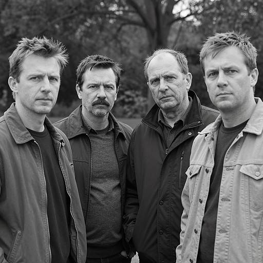 Black and White Portrait of Four Men Outdoors