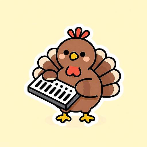Cute Kawaii Turkey Playing Synth Sticker