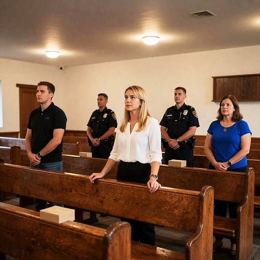 Warm Church Interior with Six People