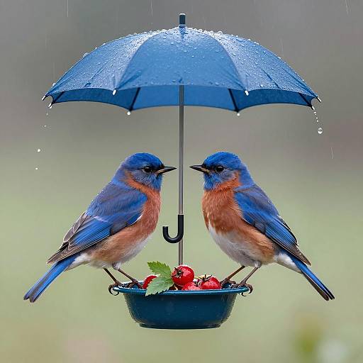 Charming Bluebirds with Umbrella Illustration