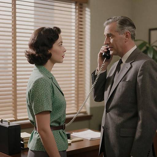 Midcentury Office Phone Conversation in Sunlight