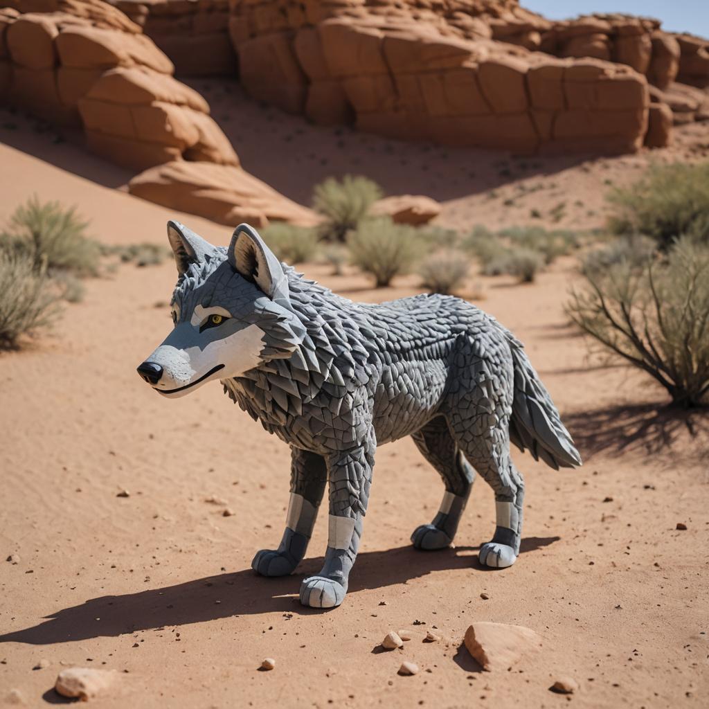 Grey Wolf in a Desert at Noon