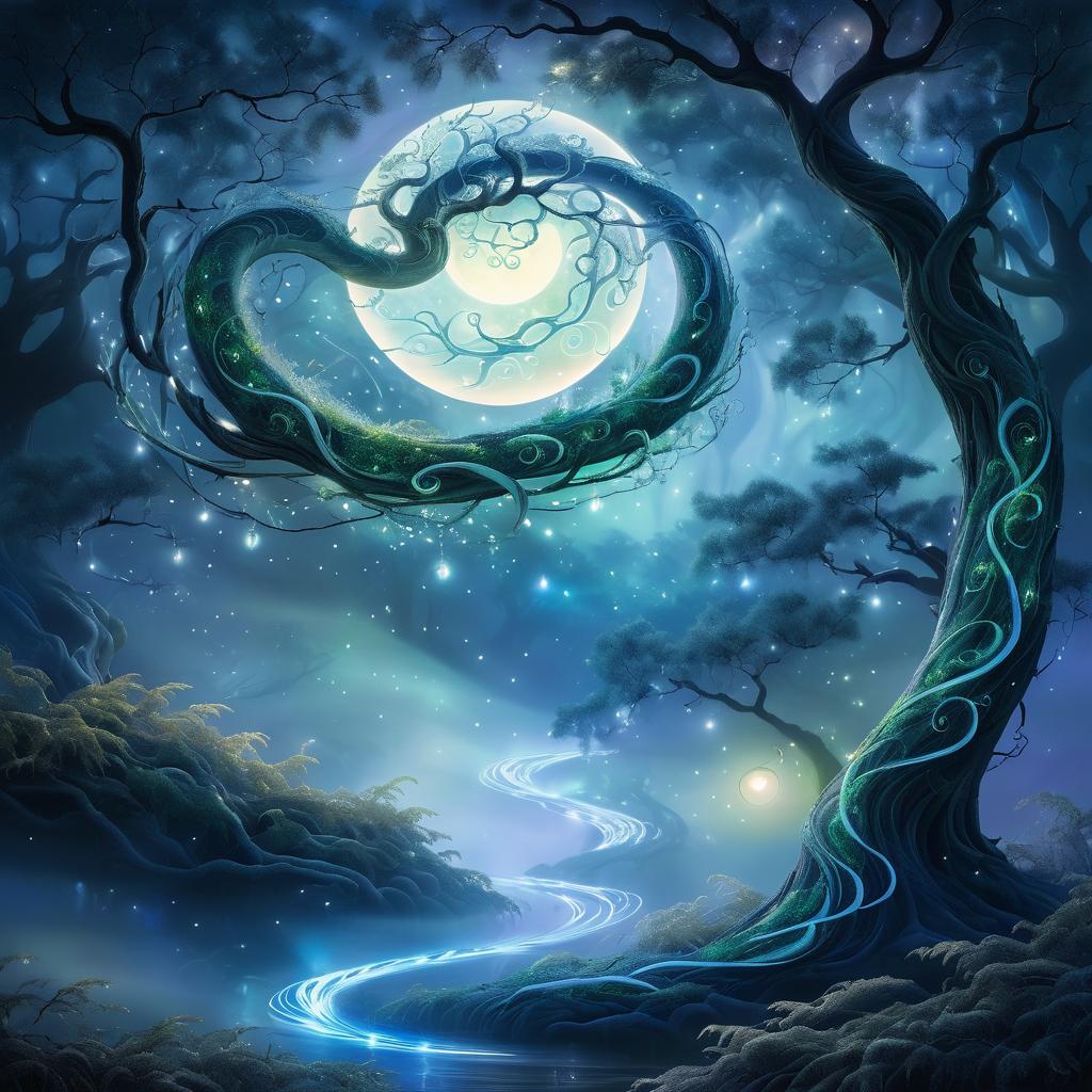 Mystical Serpent in a Moonlit Forest