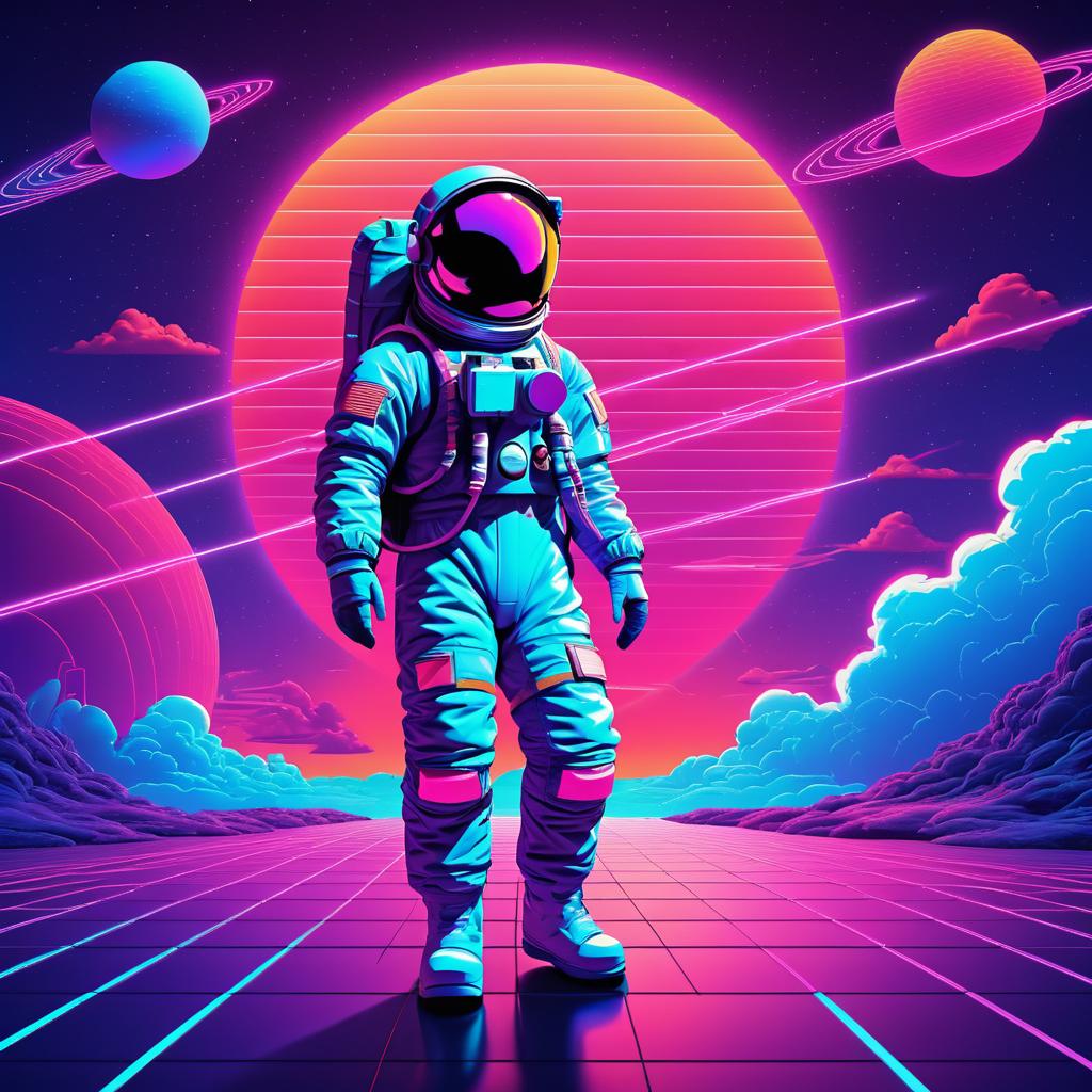 Retro 80s Synthwave Astronaut Design