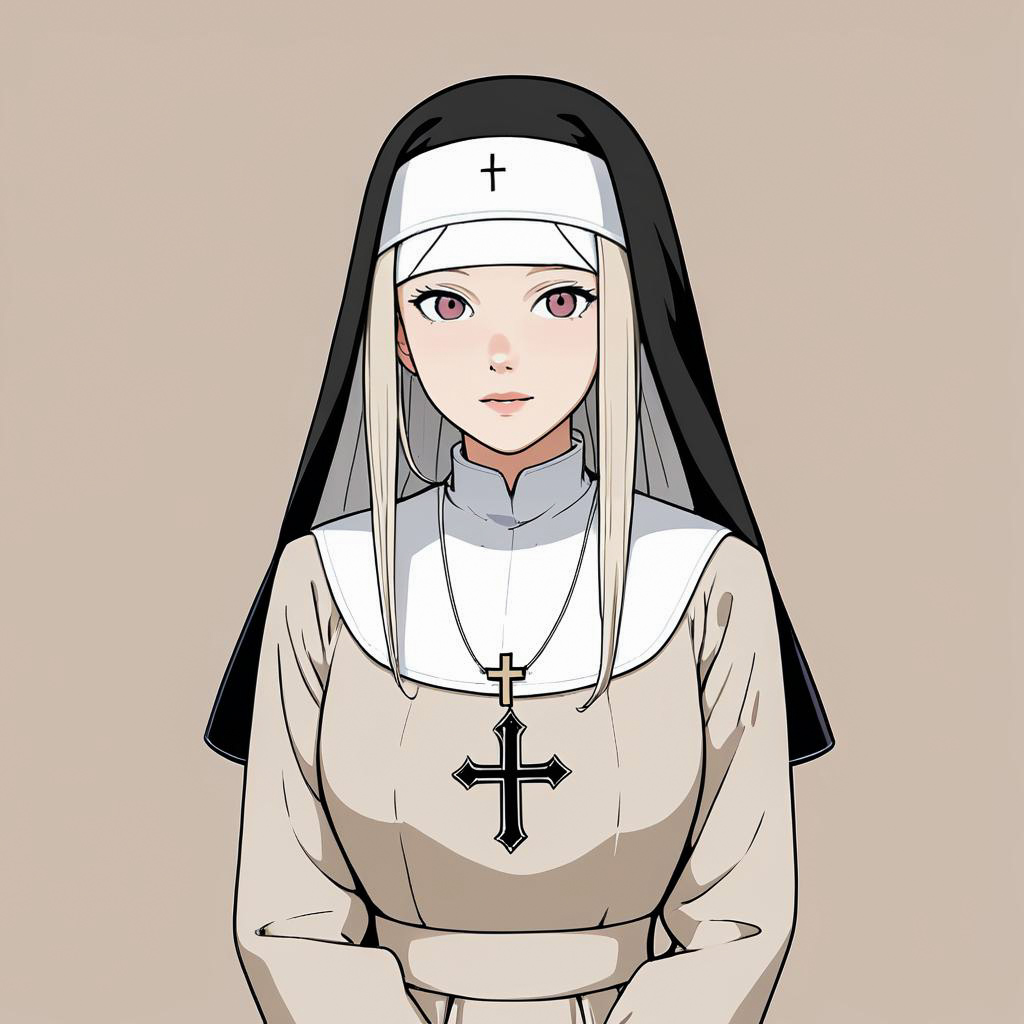 Serene Nun in Cel-Shaded Anime Style