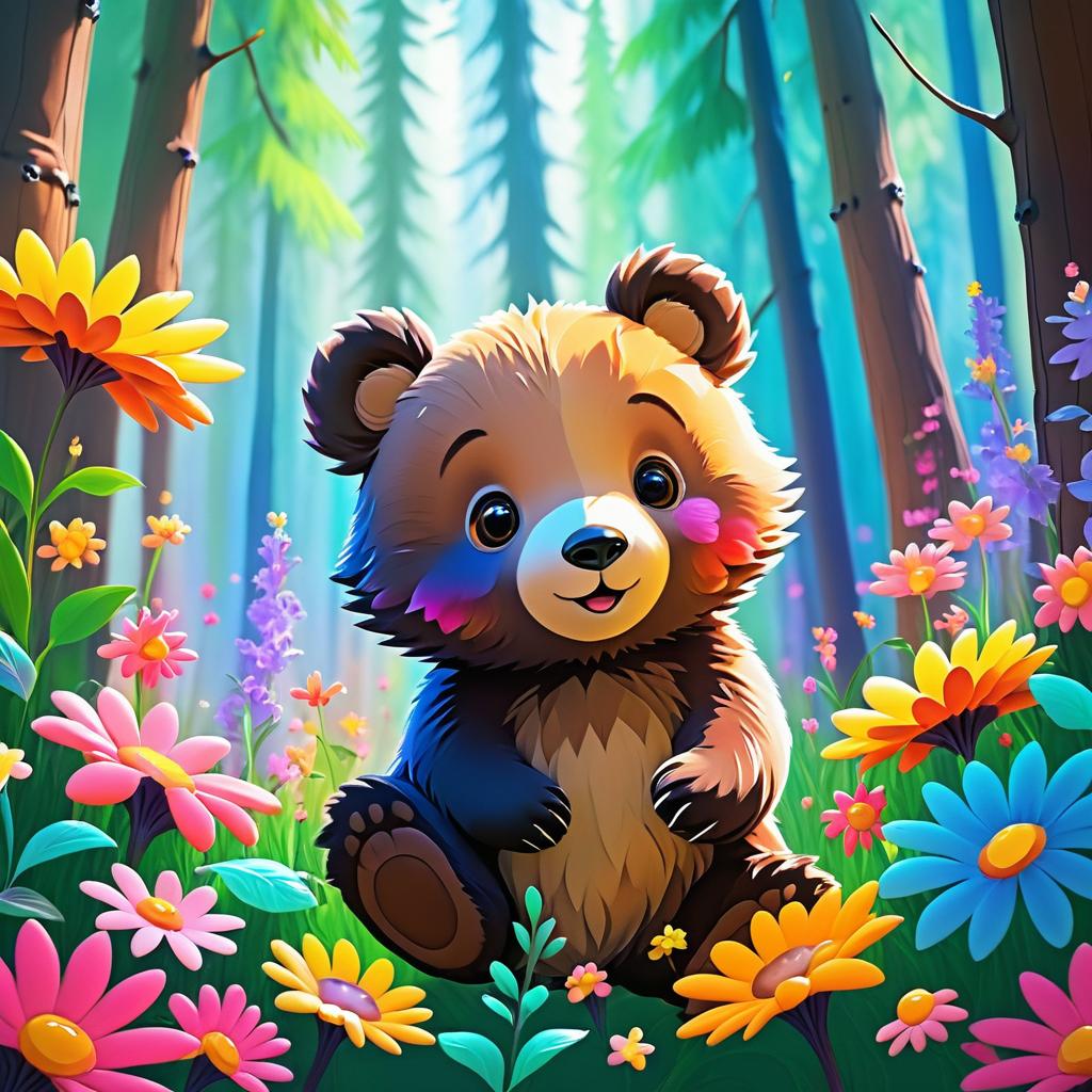 Playful Baby Bear in Fantasy Forest