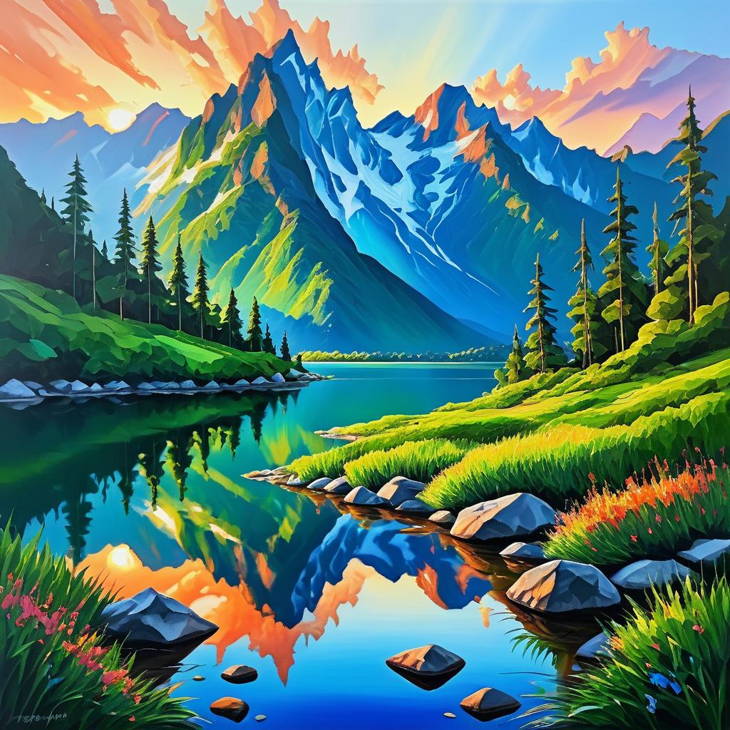 Stunning Mountain Range Oil Painting