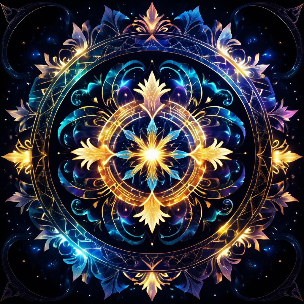 Celestial Phoenix on a Kaleidoscope Background