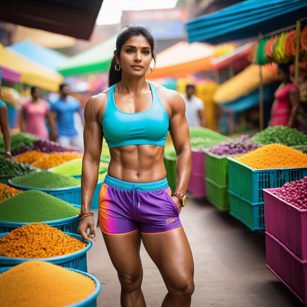 Fit South Asian Woman in Colorful Market