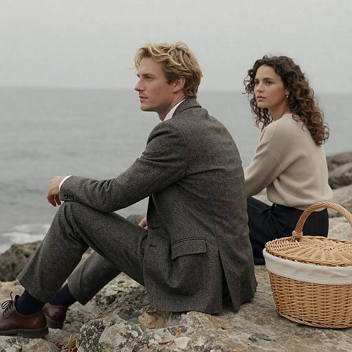 Tweed Suit Couple on Rocky Shoreline