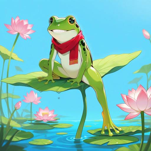 Vibrant Frog on Lily Pad Artwork Vibrant Frog on Lily Pad Artwork